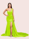 Sexy Mermaid One Shoulder Long Soft Satin Side Slit Bridesmaid Dresses For Sale