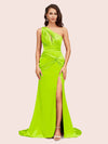 Sexy Side Slit Mermaid One Shoulder Long Soft Satin Bridesmaid Dresses Online For Sale