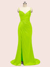 Sexy Mermaid Spaghetti Strap Long Side Slit Soft Satin Formal Prom Dresses Online
