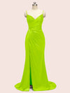 Sexy Mermaid Spaghetti Strap Long Side Slit Soft Satin Bridesmaid Dresses Online
