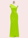 Elegant One Shoulder Long Soft Satin Mermaid Bridesmaid Dresses With Slit