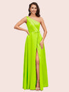 Elegant A-Line One Shoulder Long Soft Satin Bridesmaid Dresses Online