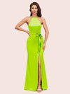 Sexy Mermaid Halter Long Silky Satin Party Prom Dresses With Slit