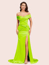 Sexy Side Slit Mermaid Off Shoulder Long Soft Satin Bridesmaid Dresses Online