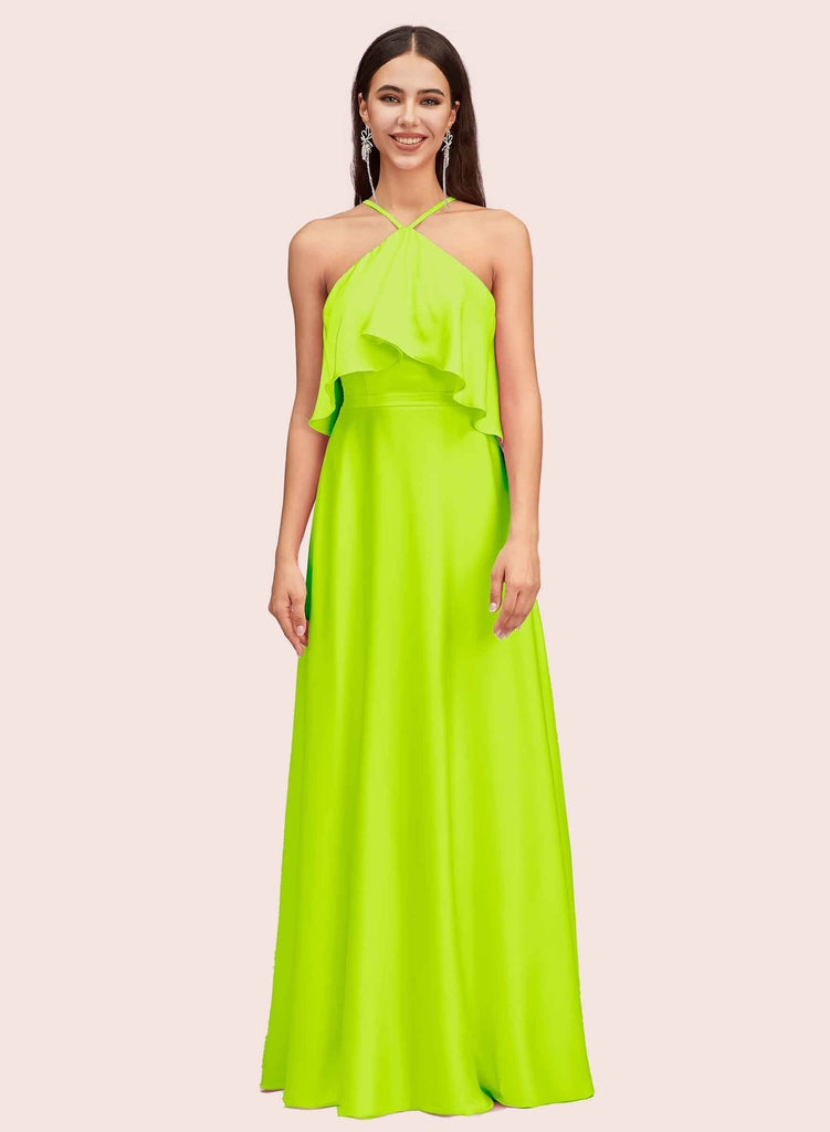 Cute Halter Sleeveless Long Soft Satin Graduation Prom Dresses Online Cute Halter Sleeveless Long Soft Satin Graduation Prom Dresses Online
