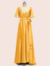 Elegant Bat Sleeves A-Line Long Soft Satin Party Prom Dresses Online