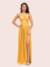 Sexy V Neck Long Soft Satin Side Slit Graduation Prom Dresses Online