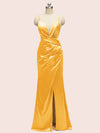 Sexy Mermaid Spaghetti Strap Side Slit Satin Long Formal Dresses For Women