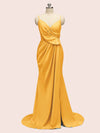 Sexy Spaghetti Straps V-Neck Side Slit Long Satin Mermaid Party Prom Dresses Online