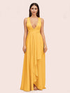 Elegant A-Line V-Neck Long Soft Satin Evening Prom Dresses Online