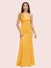 Elegant One Shoulder Mermaid Long Silky Satin Evening Prom Dresses Online