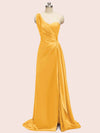 Sexy Side Slit One Shoulder Long Soft Satin Bridesmaid Dresses Online