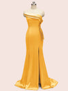 Sexy One Shoulder Side Slit Mermaid Long Soft Satin Evening Prom Dresses 2023