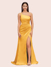 Soft Satin One Shoulder Side Slit Silky Long Mermaid Bridesmaid Dresses Online