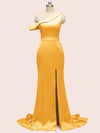 Sexy Side Slit Mermaid One Shoulder Long Silky Satin Formal Prom Dresses