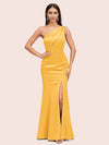 Sexy Mermaid One Shoulder Side Slit Soft Satin Formal Prom Dresses For Women
