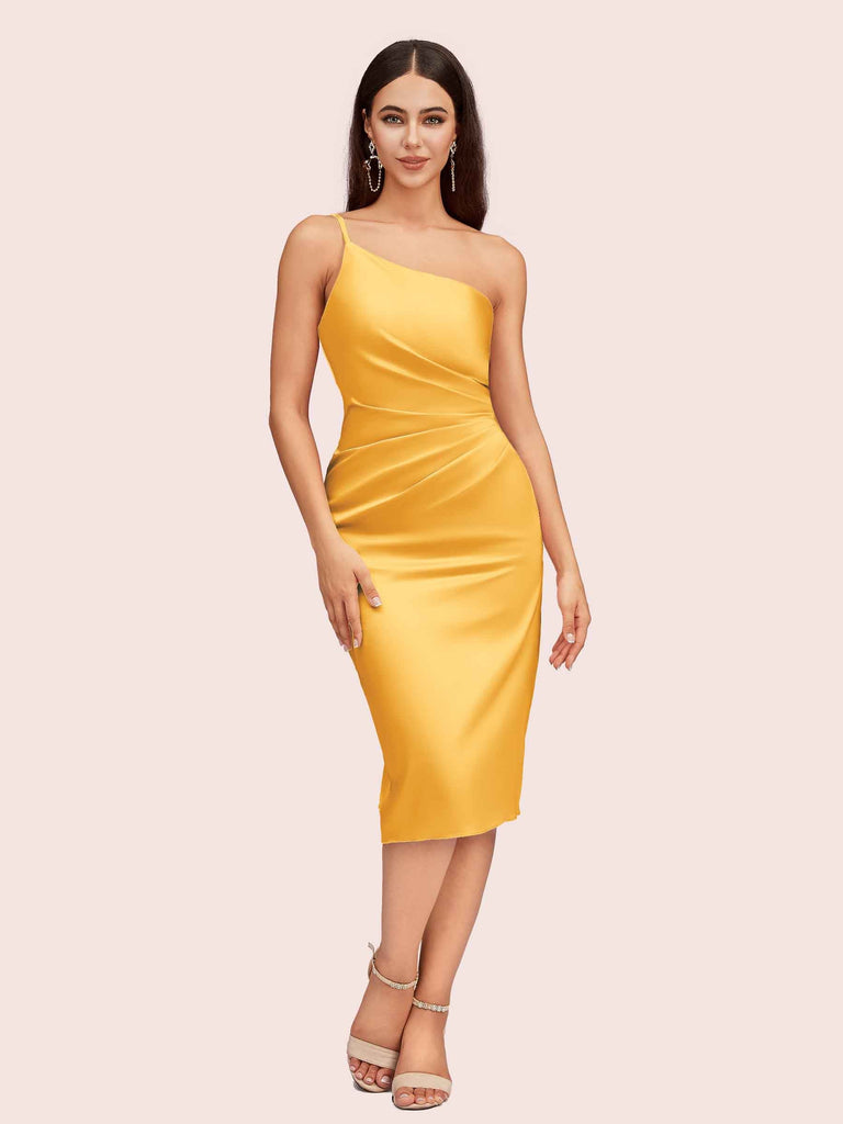 Sexy One Shoulder Silky Satin Short Midi Party Prom Dresses Online