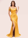 Sexy Off Shoulder Side Slit Long Soft Satin Mermaid Bridesmaid Dresses Online For Sale