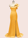 Sexy Side Slit One Shoulder Mermaid Long Soft Satin Graduation Prom Dresses Online