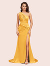 Sexy Side Slit Mermaid One Shoulder Long Soft Satin Bridesmaid Dresses Online For Sale