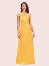 Simple Halter Long Soft Satin Formal Prom Dresses For Women