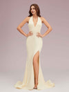 Sexy Backless Side Slit V-Neck Off Shoulder Jersey Long Mermaid Bridesmaid DressesSide Slit