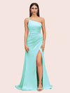 Soft Satin One Shoulder Side Slit Silky Long Mermaid Bridesmaid Dresses Online For Sale