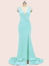 Sexy V-neck Criss Cross Side Slit Long Soft Satin Mermaid Formal Prom Dresses Online