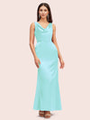 Elegant Cowl Neck Mermaid Long Soft Satin Party Prom Dresses Online
