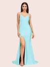 Sexy Mermaid Spaghetti Straps Side Slit Long Soft Satin Bridesmaid Dresses
