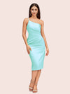 Elegant Sheath One Shoulder Soft Satin Short Bridesmaid Dresses Online