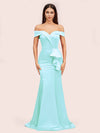 Elegant Soft Satin Mermaid Off Shoulder Unique Long Evening Prom Dresses Online