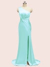 Sexy Side Slit Mermaid One Shoulder Long Soft Satin Bridesmaid Dresses Online