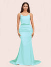 Sexy Backless Mermaid Spaghetti Straps Long Soft Satin Formal Prom Dresses Online