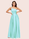 Sexy One Shoulder A-Line Long Soft Satin Bridesmaid Dresses With Pleats