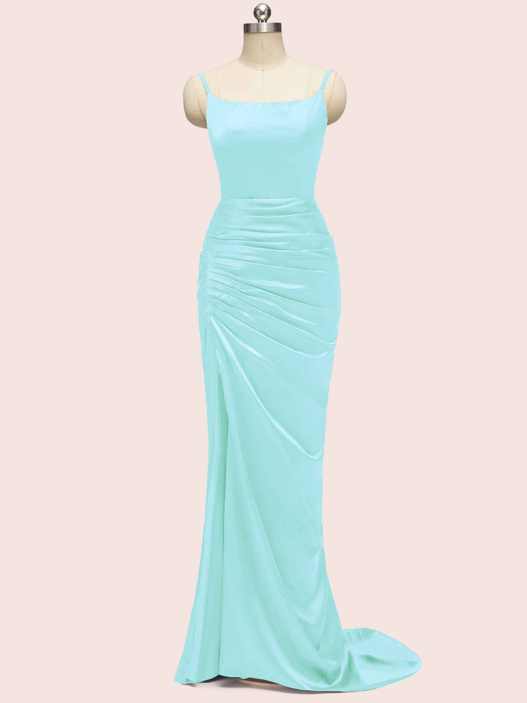Sexy Backless Spaghetti Straps Long Soft Satin Mermaid Party Prom Dresses Online