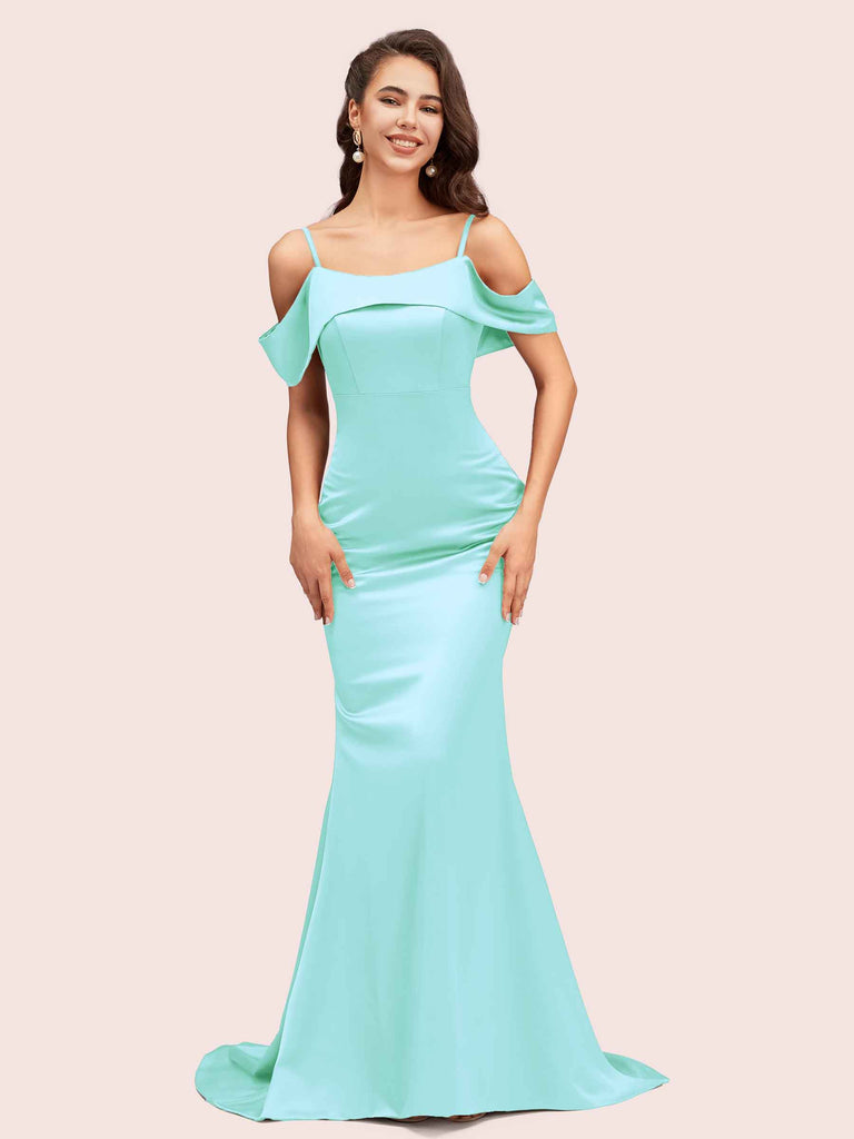 Sexy Mermaid Cold Shoulder Floor Length Long Soft Satin Bridesmaid Dresses Online