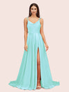 Elegant A-line Spaghetti Straps Long Soft Satin Bridesmaid Dresses With Slit Online