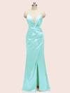 Sexy Mermaid Spaghetti Strap Side Slit Soft Satin Long Bridesmaid Dresses Online