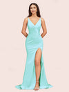 Sexy Mermaid V-neck Side Slit Long Soft Satin Bridesmaid Dresses Online