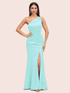 Sexy Mermaid One Shoulder Side Slit Soft Satin Formal Prom Dresses For Women