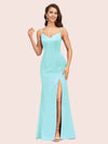 Simple Spaghetti Straps Mermaid Long Soft Satin Bridesmaid Dresses