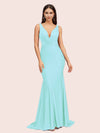 Sexy Backless Deep V-neck Long Soft Satin Mermaid Party Prom Dresses Online