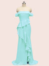 Sexy Off Shoulder Side Slit Long Soft Satin Bridesmaid Dresses With Ruffle