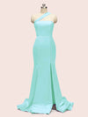 Sexy One Shoulder Side Slit Long Soft Satin Mermaid Graduation Prom Dresses
