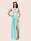 Sexy V Neck Long Soft Satin Side Slit Graduation Prom Dresses Online