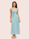 Elegant Spaghetti Straps A-Line Ankle Length Short Satin Bridesmaid Dresses Online