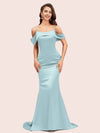 Sexy Mermaid Cold Shoulder Long Soft Satin Party Prom Dresses For Women
