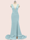 Sexy V-neck Criss Cross Side Slit Long Siky Satin Mermaid Bridesmaid Dresses Online