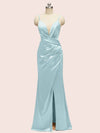 Sexy Mermaid Spaghetti Strap Side Slit Soft Satin Long Bridesmaid Dresses Online